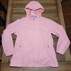 Weatherproof Ladies Full Zip Pink Long Wind Breaker w/ Hood - Size Large